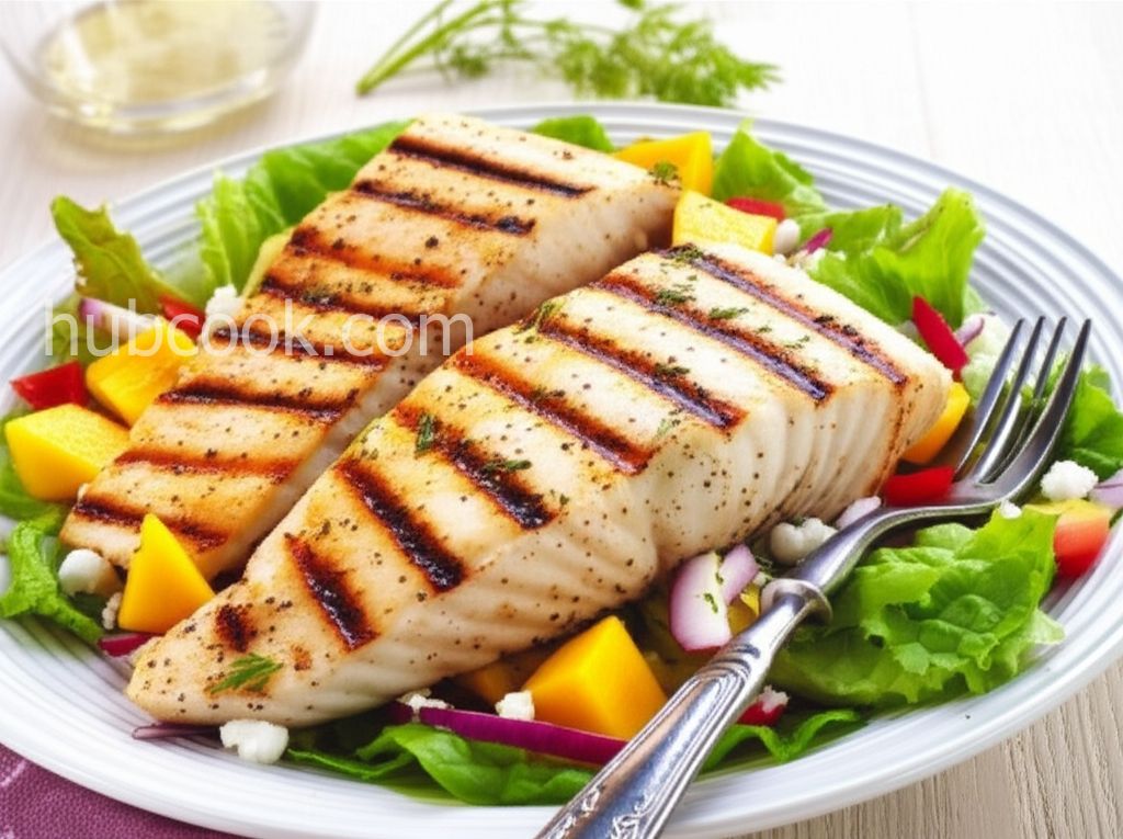 Grilled Halibut with Mango-Papaya Salad
