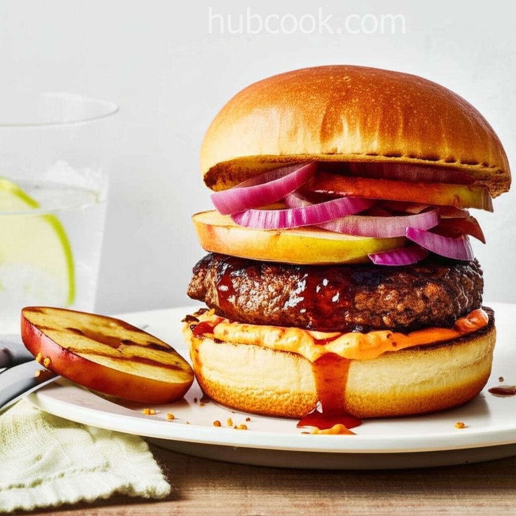 Hamburgers with Grilled Apple and Chili Crisp